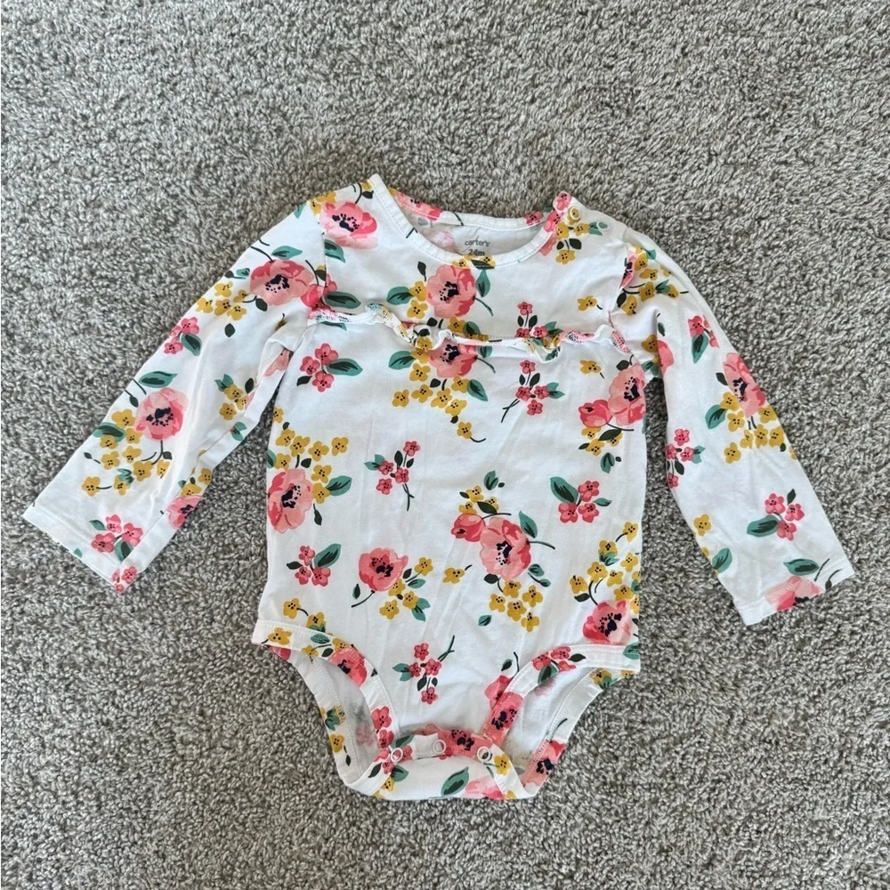 Carter’s Baby Girl Floral Long-Sleeve Ruffle Bodysuit Spring - Size 24 Months